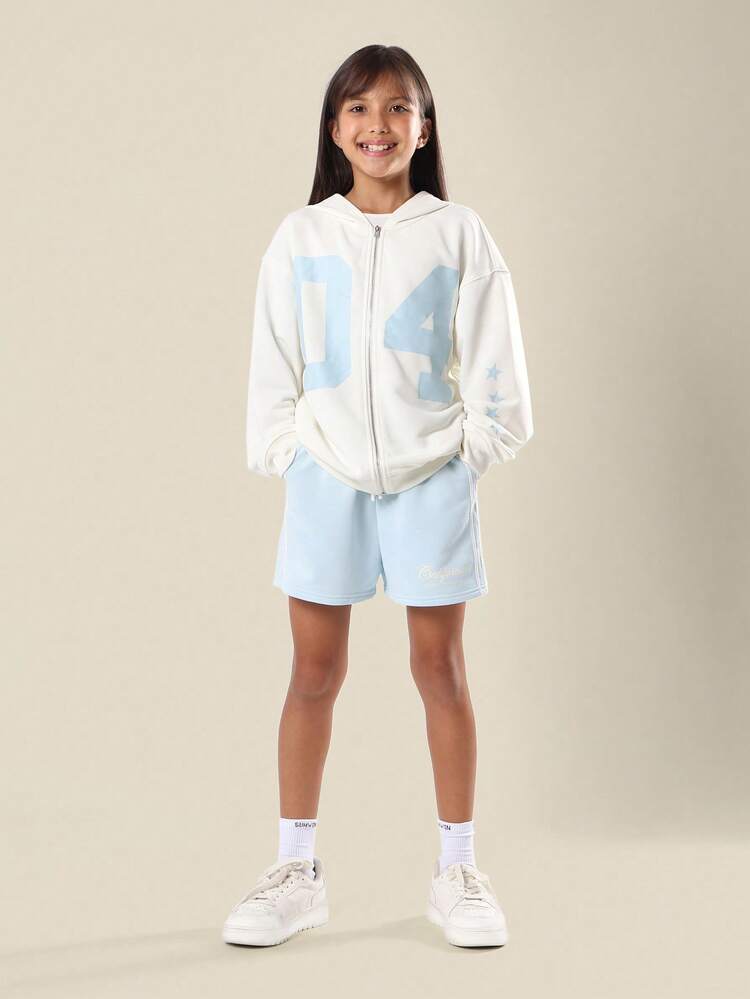 Full Zip Hoodie And Shorts With Number Print