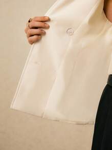 Poéselle 1 pieza Blazer elegante de unicolor y doble botonadura para mujer, blazer de mujer, blazer de doble botonadura, chaqueta de traje para mujer, blazer color marfil para otoño/invierno