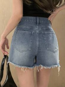 DAZY Women'S Frayed Denim Shorts - Medium Wash - View 4