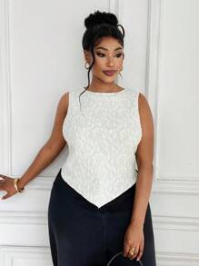 SHEIN PETITE CURVE Damen Creme-farbiges Camisole Top mit doppelter Spitzenlage in Große Größen, minimalistisch & modisch, geeignet für den Sommer - Beige - Übersicht 3