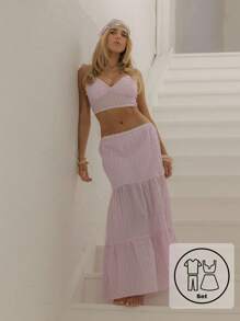 Aralina Conjunto de dos piezas con camiseta de tirantes y falda larga estilo bohemio floral para vacaciones de verano - Rosa Pálido - Ver 3