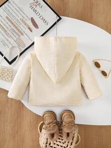 SHEIN Baby Girl Cute Casual Versatile Hooded Thickened Cotton Jacket Suitable For Autumn And Winter Daily Wear Fall - Apricot - View 2