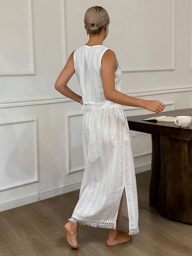 Bohemian Vacation 3D Texture Fabric Vest & Skirt Combo Women Pajamas Set