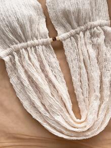 Soleia 女士 V 领镂空露背背心和纹理迷你裙两件套，适合度假、约会、下午茶、节日、音乐节、波西米亚风 - 杏色 - 查看 6