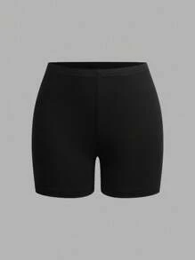 SHEIN EZwear 4 件套女士黑色紧身休闲七分打底裤套装，适合夏季 - 黑色 - 查看 4