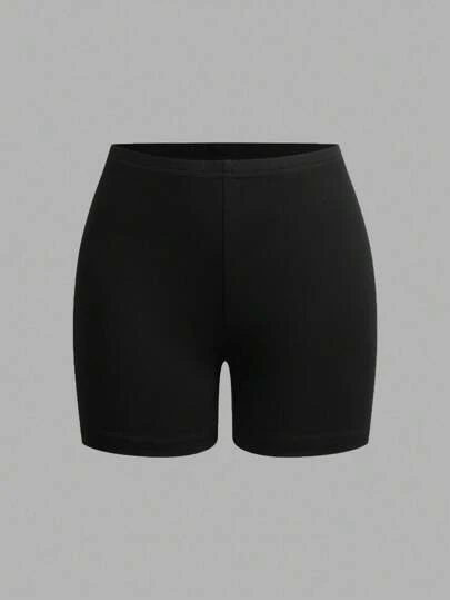 SHEIN EZwear 4 件套女士黑色紧身休闲七分打底裤套装，适合夏季