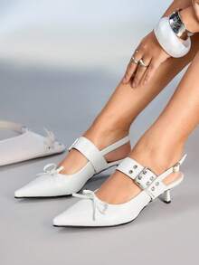 CUCCOO GRLICON Giày sandal đế xuồng hở lưng màu đỏ mũi nhọn phong cách mới cho nữ - trắng - Xem 1