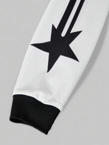 SHEIN Explorewe Streecool 儿童休闲校园少女印花拼接条纹长袖上衣和工装裤两件套