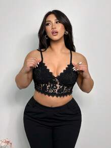 Firerie Plus Size Elegant Lace Camisole For Spring/Summer Holidays - Black - View 3