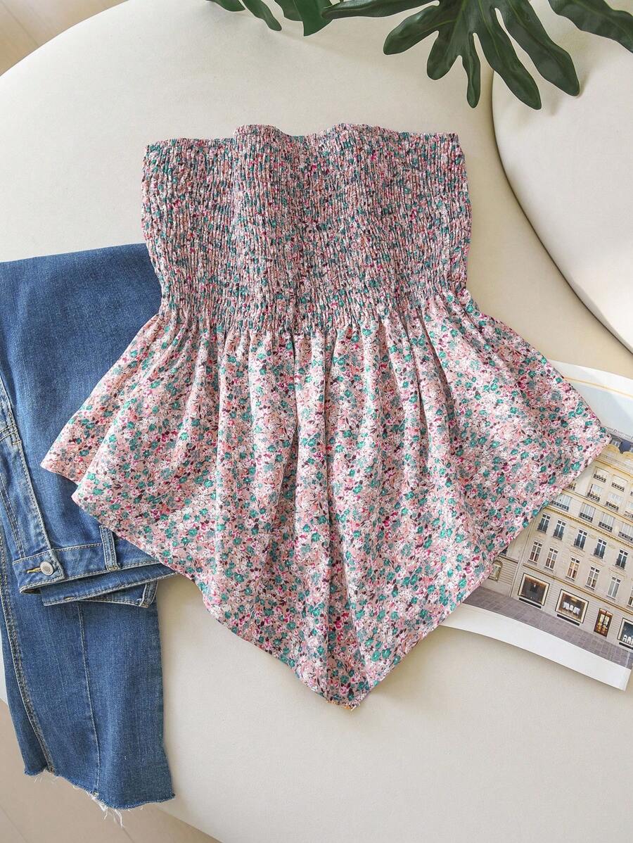 SHEIN Frenchy Áo crop top đen không dây bất đối xứng cỡ lớn cho nữ, mùa hè - Hồng - Xem 1