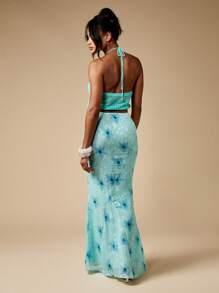 MISSGUIDED Saia longa floral burnout elegante para noite primavera verão resort usar ocasião especial comprimento longo sobreposição estilo sereia cintura alta