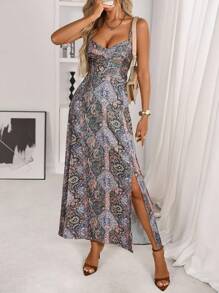 Breezaya 佩斯利印花吊带露背吊带连衣裙 超长度假海滩装 女款 - 彩色 - 查看 5