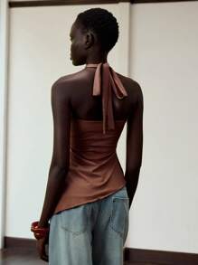 Lumivelle 无袖不对称下摆露背吊带上衣，夏季时尚 - 白色 - 查看 3