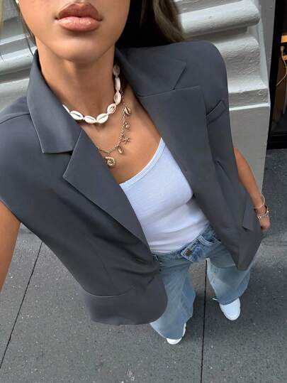 Siren Gaze جاكيت نسائية بدون أكمام بطراز العملة القديمة، جاكيت نسائية بلون أحادي مع طية غير متماثلة وأزرار أمامية واحدة، فضفاضة وكاجوال، موسم الخريف 2025 الأساسي، مناسبة للأعمال الكاجوال والعمل والمعلمين والاستخدام اليومي والتنقل، رمادي متعدد الاستخدامات، مثالية للمكتب والاستخدام اليومي، تصميم أنيق راقي، بدلات نسائية لمناسبات متعددة