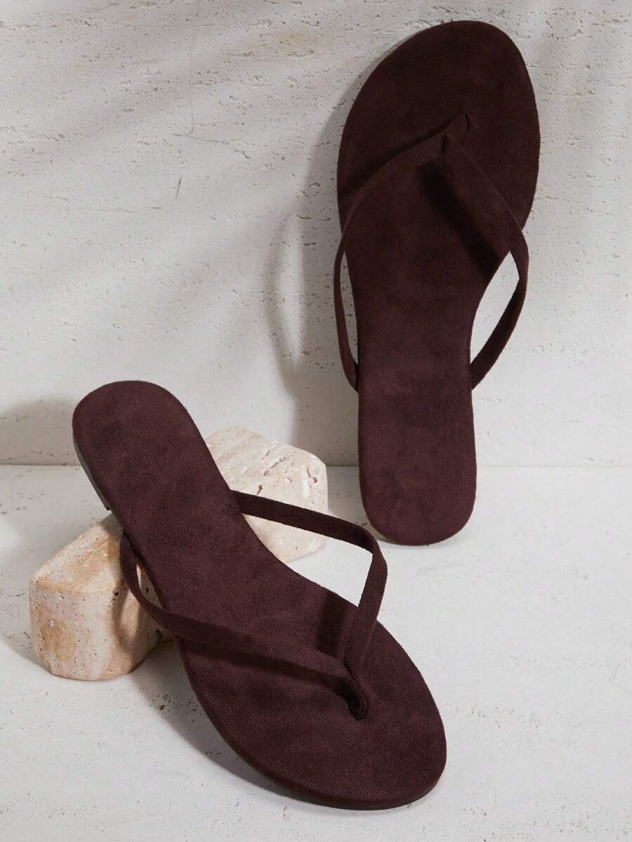 SHUZIA 女士仿麂皮人字拖 - 巧克力棕 - 查看 1