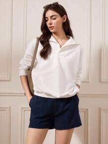 Briarwyn Abbigliamento da donna autunnale, capi per il ritorno a scuola, stile "old money" per donne, camicia con collo alto e bottoni tutta bianca