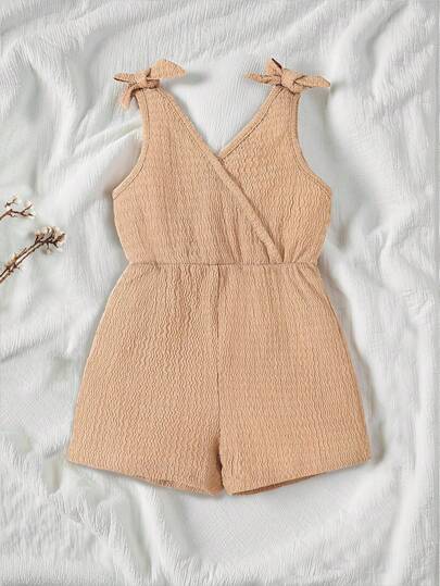 SHEIN Vintaside Kids Świąteczny kombinezon bez rękawów dla dziewczynki w jednolitym kolorze