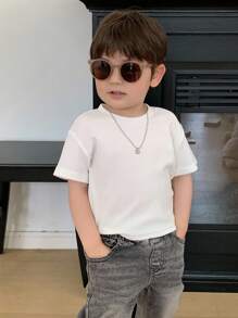 Hapijoa 男婴夏季圆领纯色休闲街头风T恤 - 白色 - 查看 6