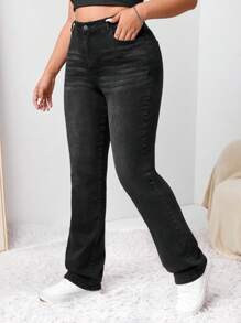 Firerie Plus Bootcut Leg Jeans, Fall Women Clothes - Black - View 5