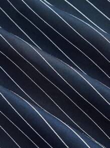 SHEIN MOD Women's Navy Blue Striped Waist Wide Leg Formal Trousers With Belt,Vintage,Business Casual Woman,Elegant,Goth,Teacher,Old Money Style Women,Back To School,Teacher Outfits For Women,Office Outfits For Women In Fall/Winter