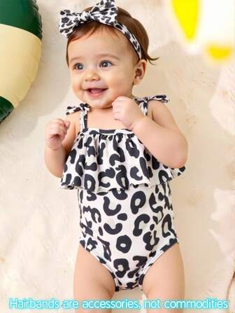 Babymeisjesbadpak met luipaardprint, casual voor strand, poolparty en vakantie
