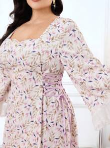 Al Najma Plus Size Vintage Elegant Contrast Color Tie-Up Women Arabic Style Long Dress - Multicolor - View 6