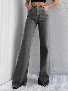 SHEIN Tall Jeans de pierna ancha de cintura alta con bajo sin acabar 100% algodón TALL