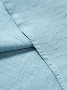 Manfinity Homme 男士休闲纯色短袖衬衫，夏季男士休闲短袖衬衫淡蓝色男士衬衫男士衬衫夏季浅蓝色衬衫男士亚麻衬衫，老钱风格 - 青碧色 - 查看 4