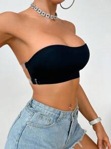 SHEIN 1pc Minimalist Seamless Unlined Wireless Non-Shoulder Strap Bra - Black - View 5