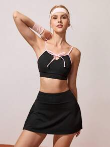 CourtClass Bowknot Front Cutout Sports Bra For Women, Suitable For Yoga - Black - View 3