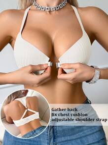 SHEIN Lencería para mujer con panel de encaje y cierre delantero sexy