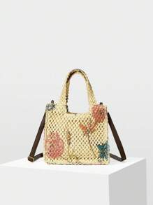 MOTF PREMIUM 花卉图案编织托特包 - 米色 - 查看 4