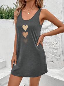 SHEIN LUNE Casual Heart Pattern Camisole Dress, Suitable For Summer Suitable For Going Out - Dark Grey - View 3