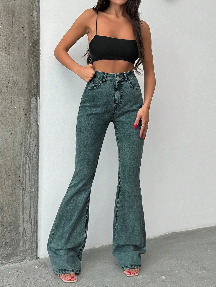 SHEIN Tall QUẦN JEAN ĐEN DÀI XÒE CAO CẤP - Rửa nhẹ - Xem 1
