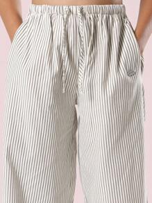 SUMWON 条纹阔腿夏季沙滩裤休闲抽绳度假装飘逸阔腿裤宽松版型 - 彩色 - 查看 6
