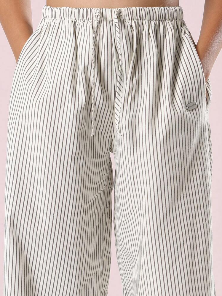SUMWON 条纹阔腿夏季沙滩裤休闲抽绳度假装飘逸阔腿裤宽松版型 - 彩色 - 查看 6