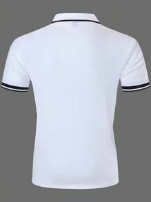 Manfinity Mode 男士条纹印花短袖休闲Polo衫，夏季男士Polo衫男士T恤男士时尚T恤男士夏季衬衫巴黎T恤