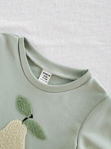 SHEIN Vintaside Kids Baby/Toddler Girls 0-3Y Spring/Summer Casual Home & Outdoor Cute Fruit Pear Print Crew Neck Long Sleeve Sweatshirt + Ribbed Leggings 2Pcs Outfits Set Fall Winter - Green - View 4