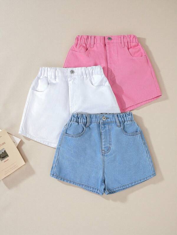 SHEIN Shorts vaqueros informales, relajados y multiusos para niña preadolescente