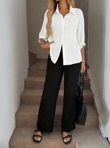 Easowa 2件套 2024 秋冬新款条纹背心和裤子套装，机场时尚两件套女士 - 黑色 - 查看 4