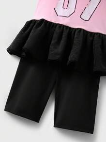 JNSQ Ensemble 2 pièces pour fille pré-adolescente : Soutien-gorge de sport et short de yoga. Ensemble 2 pièces pour enfants : Débardeur imprimé de numéros amusants et short, en patchwork et couleurs contrastées
