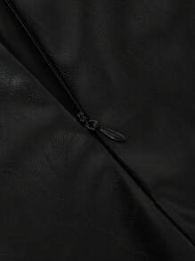 INAWLY Fashion Asymmetric Design Side Metal Chain Decor Solid Color Zipper PU Leather Women Skirt