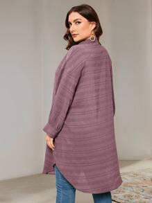 Veilorie Plus Size Women's Solid Color Drop Shoulder Long Sleeve Button Half-Placket Long Casual Shirt, Fall - Dusty Purple - View 6