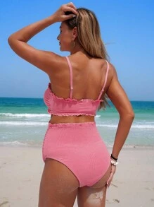 SHEIN 2pcs/Set Summer Maternity Plaid Bandeau Bikini - Multicolor - View 2