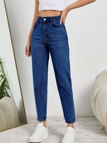 SHEIN Tall HIGH RISE MOM FIT LIGHT BLUE JEAN TALL - Medium Wash - View 5