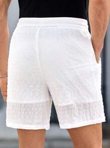 Manfinity VCAY 男士休闲抽绳腰直筒梭织短裤，适合日常穿着 白色短裤男士 白色亚麻短裤男士 白色网眼短裤男士 白色沙滩短裤 白色抽绳短裤男士 全白沙滩裤套装 白色沙滩短裤男士 白色夏季短裤男士