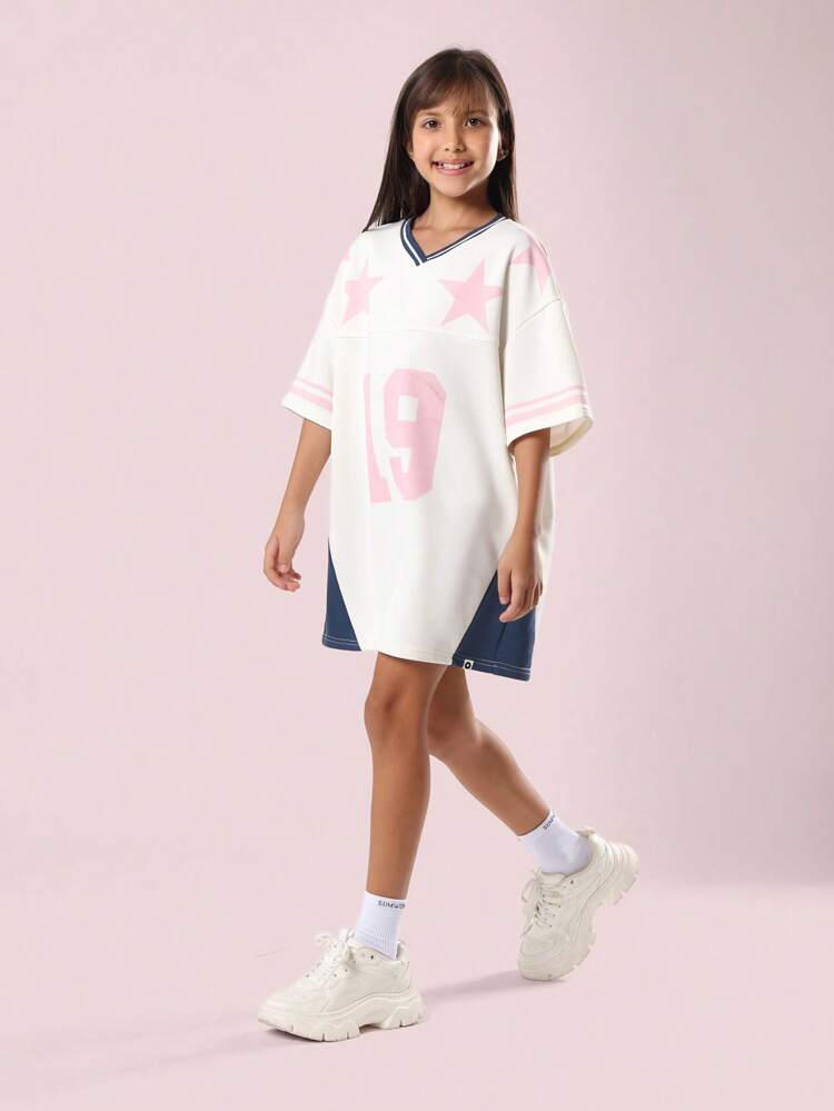 Oversized T-Shirt Dress With Varsity Number Print And Stars