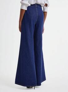 Daynim Women's Casual Knotted Waist Loose Fit Bell Bottom Jeans - Dark Wash - View 2