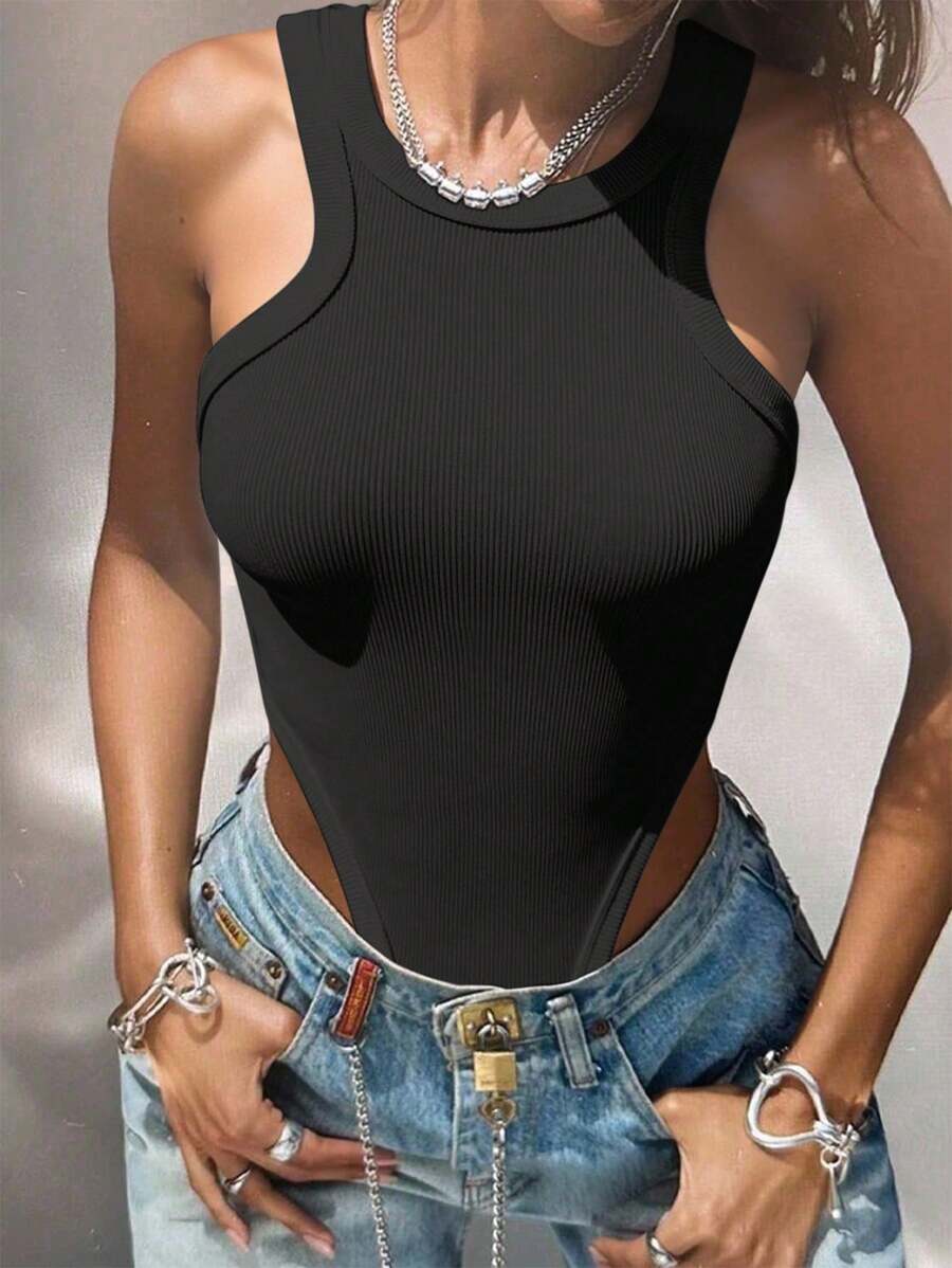 INAWLY 女式无袖紧身衣，修身性感 - 黑色 - 查看 1