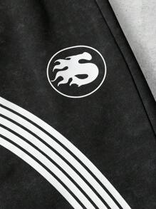 Manfinity Roghcode Pantalón de chándal para hombre con cintura con cordón, pierna acampanada y bolsillos, con diseño de rayas de copos de nieve - Negro - Ver 6